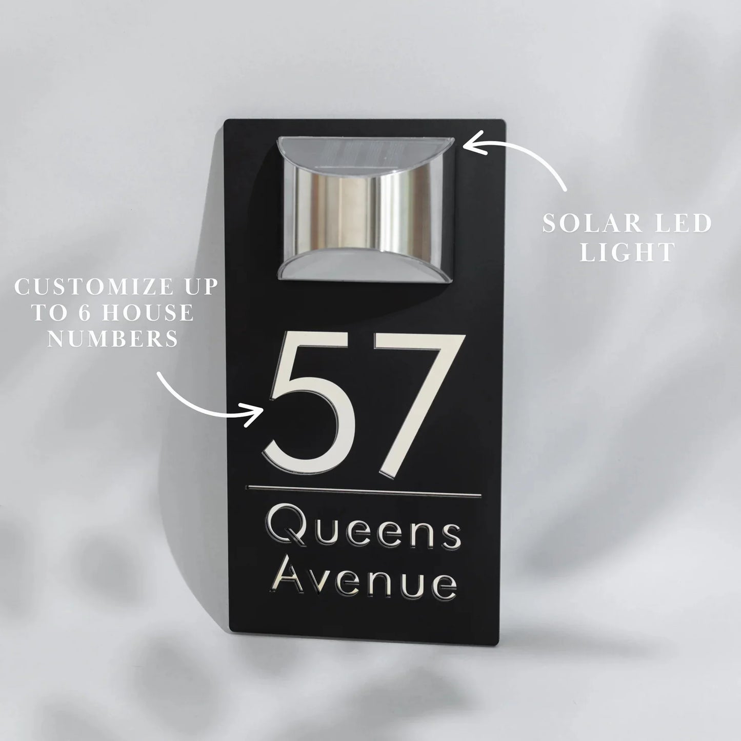 Personalized solar-powered house number sign