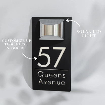 Personalized solar-powered house number sign