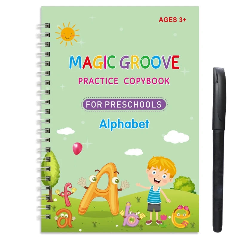 Children Magic Copybook Reusable Groove Drawing Writing Books Pen Control Training Learning Educational Montessori Toys for Kids