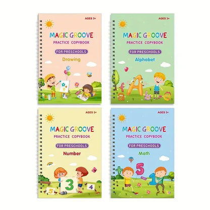 Children Magic Copybook Reusable Groove Drawing Writing Books Pen Control Training Learning Educational Montessori Toys for Kids