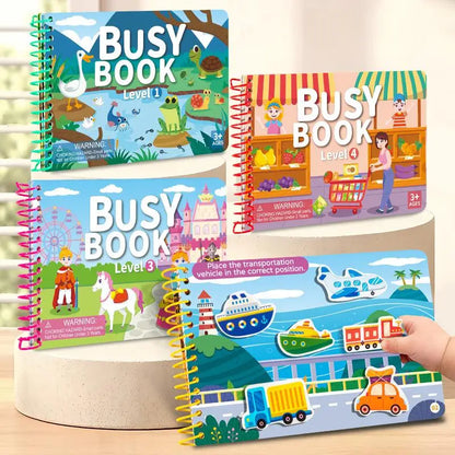 Children Quiet Busy Book 4 Themes Cartoon Travel Sticker Books Kids DIY Sticker Educational Game Montessori Paste Book Toy Gifts