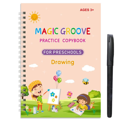 Children Magic Copybook Reusable Groove Drawing Writing Books Pen Control Training Learning Educational Montessori Toys for Kids