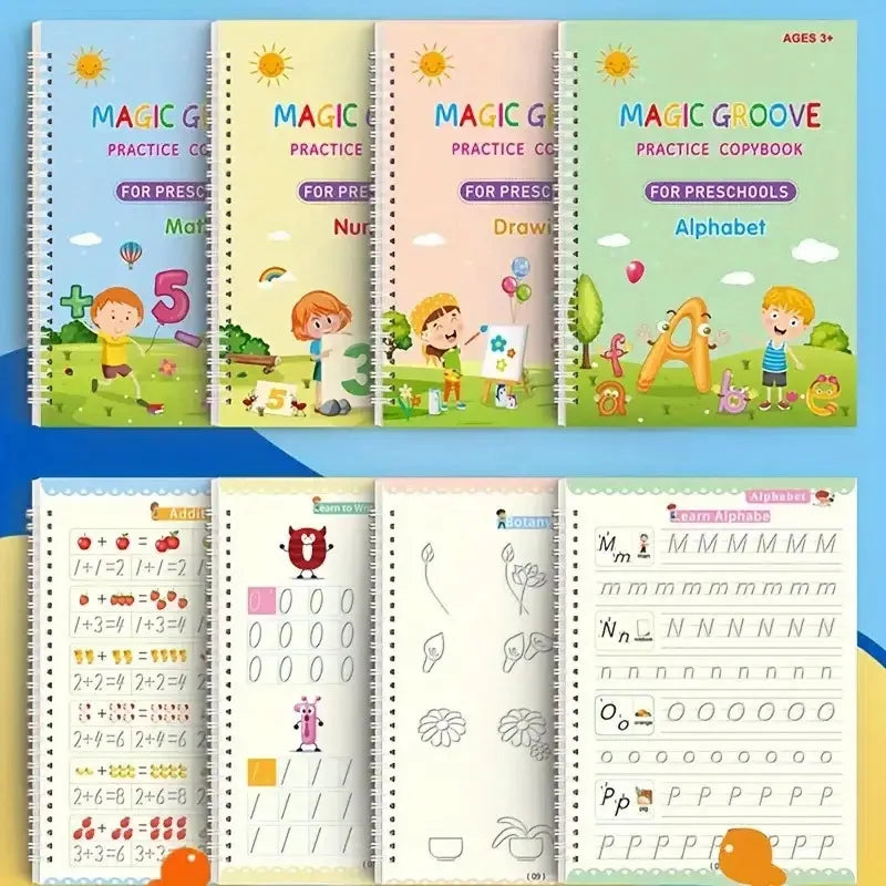Children Magic Copybook Reusable Groove Drawing Writing Books Pen Control Training Learning Educational Montessori Toys for Kids