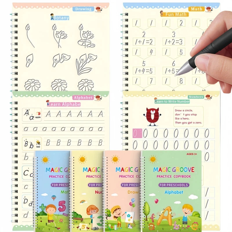 Children Magic Copybook Reusable Groove Drawing Writing Books Pen Control Training Learning Educational Montessori Toys for Kids