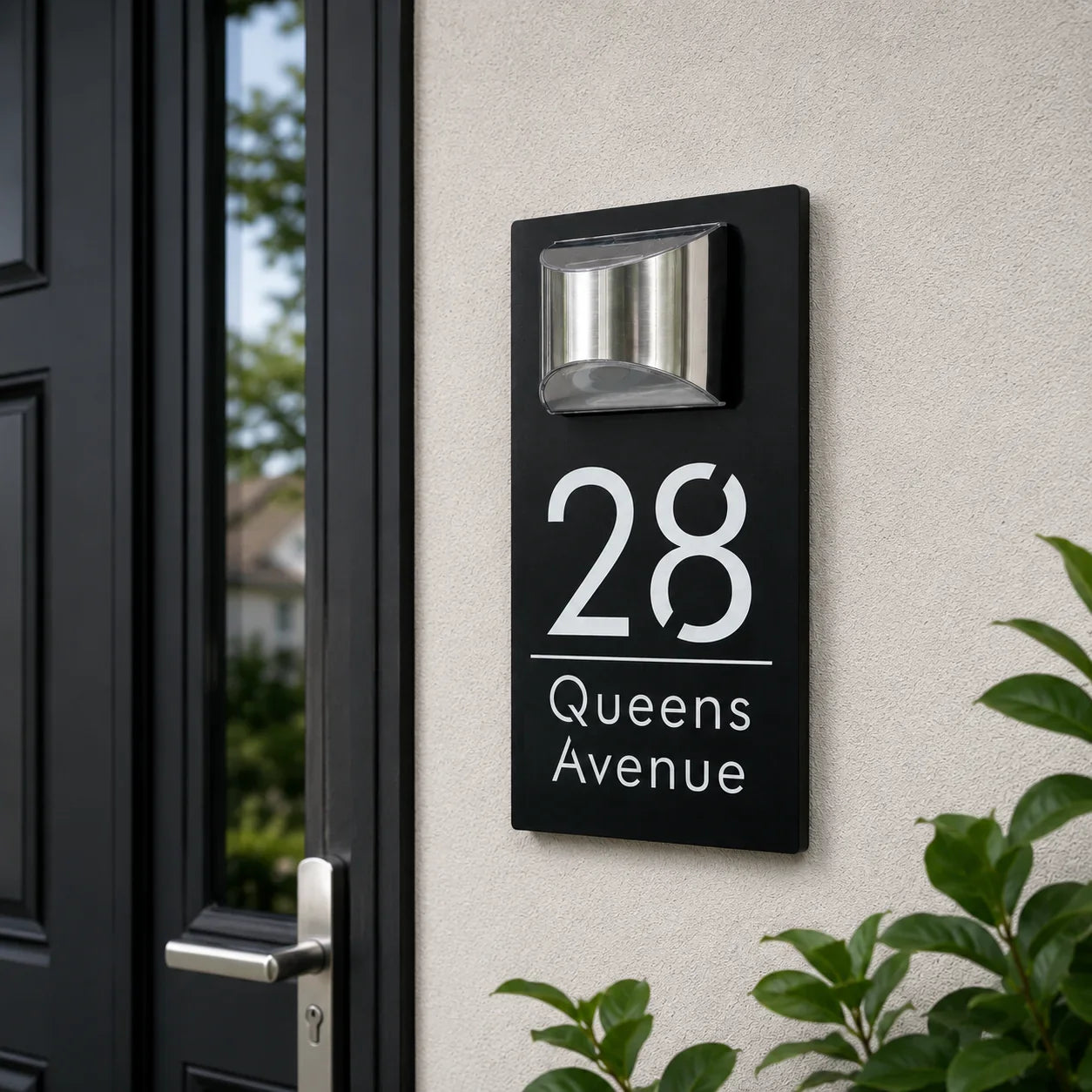 Personalized solar-powered house number sign