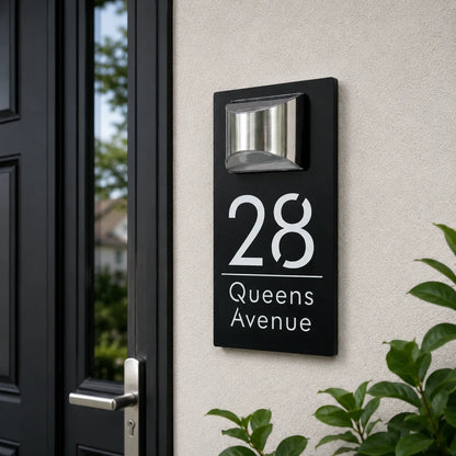 Personalized solar-powered house number sign