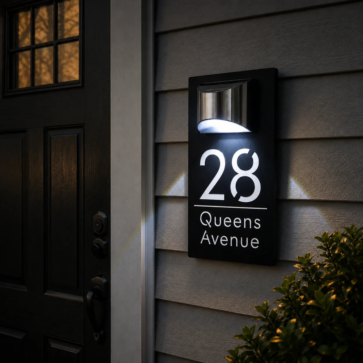 Personalized solar-powered house number sign