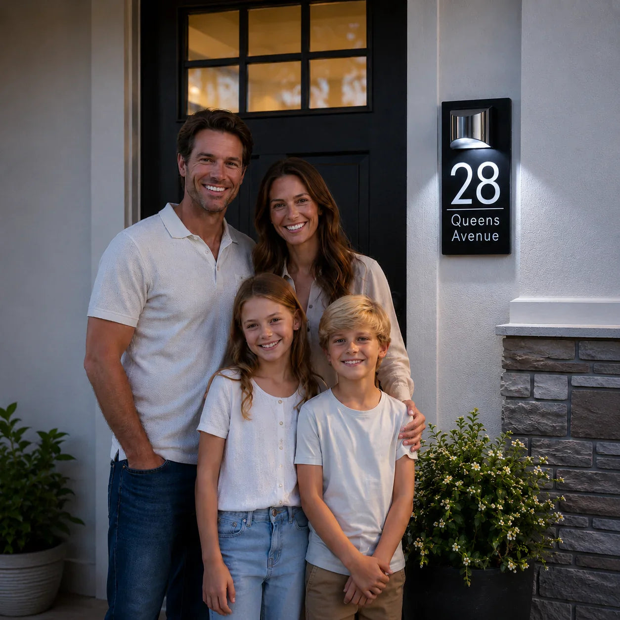 Personalized solar-powered house number sign