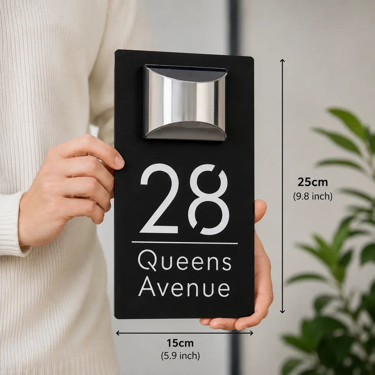 Personalized solar-powered house number sign