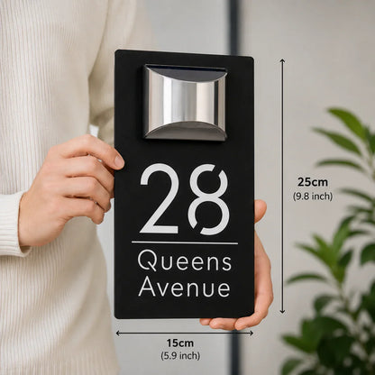 Personalized solar-powered house number sign