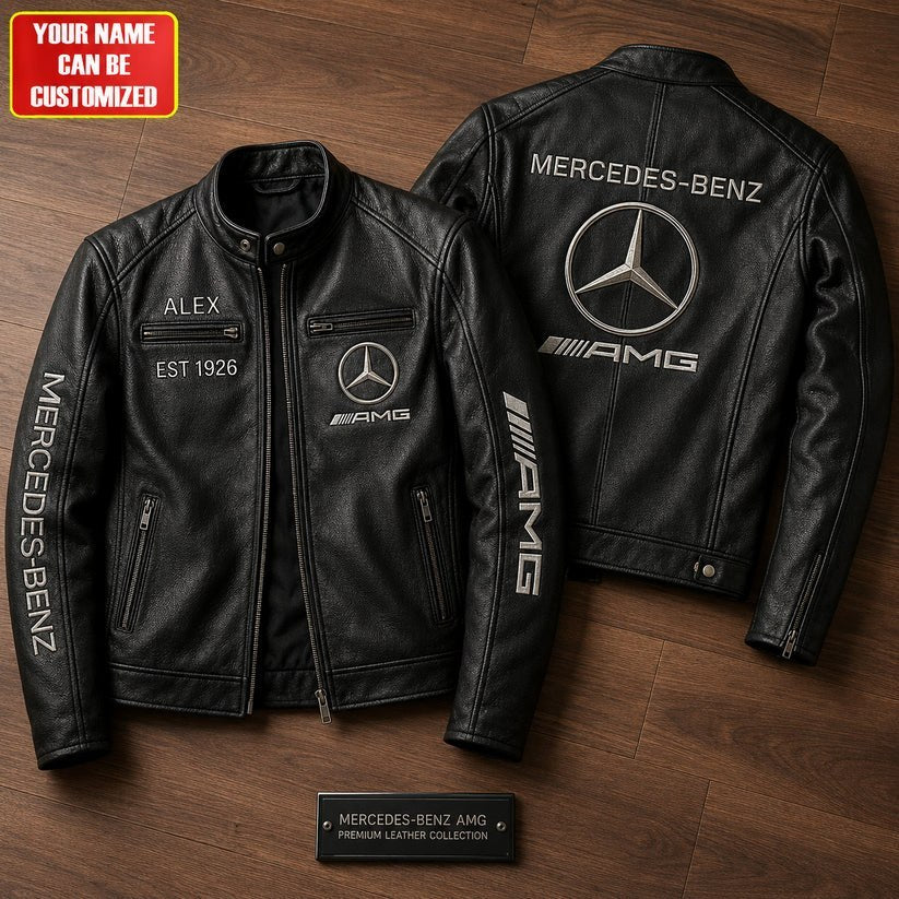 Classic-style collared leather jacket – Mercedes-AMG 1926