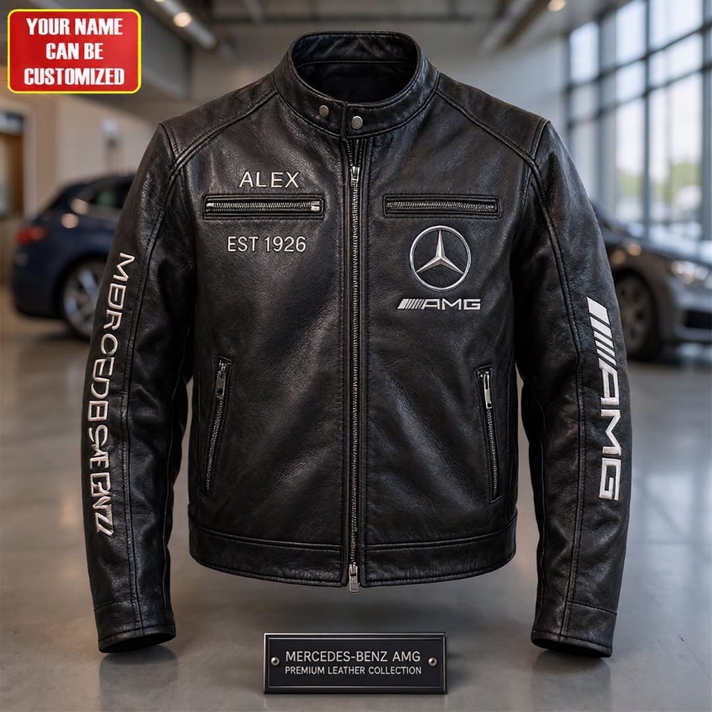 Classic-style collared leather jacket – Mercedes-AMG 1926